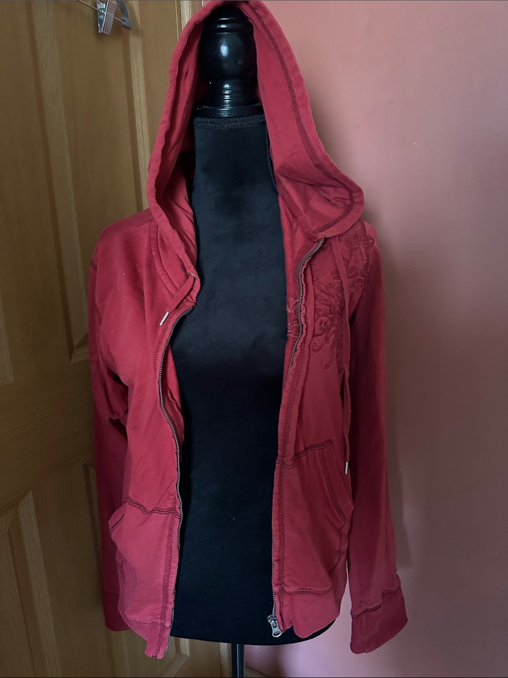 Lucky Brand Women's Hooded Zip Jacket in Deep Red